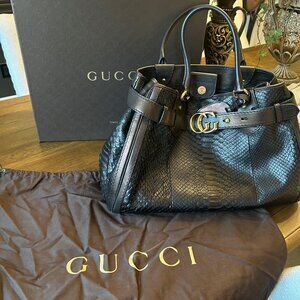 Gucci Gg Running Black Python Tote Bag